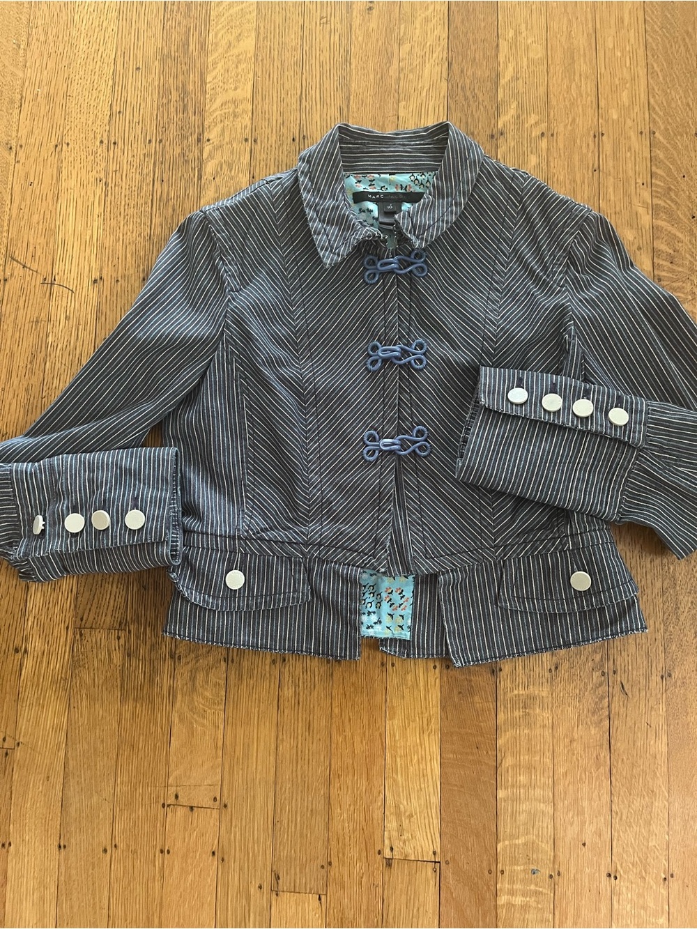 Marc Jacobs Navy and White Pinstripe' Jacket with Frog Closures/ vintageY2K